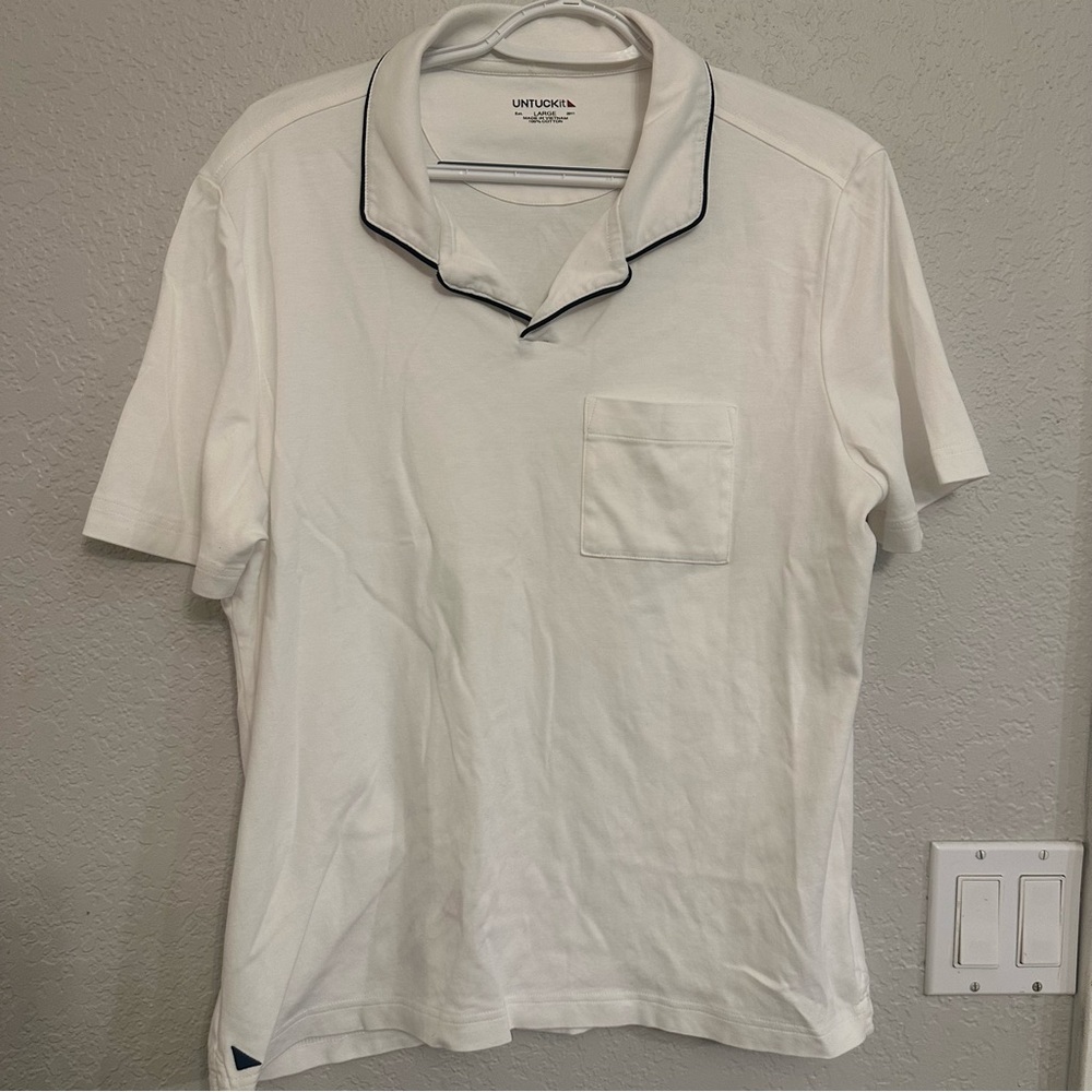 UNTUCKit Men’s Altavia Johnny Collar‎ White Polo Reg Fit Size L
